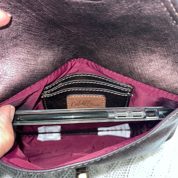 Catchfly clutch Wristlet Brushed Metallic Brown Leather Mini Bag Purse - Picture 7 of 9